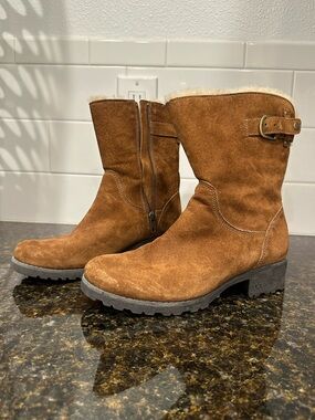 UGG Brown Suede Mid-Calf Shearling-Lined Boots